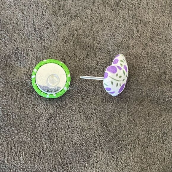 Cloth Bead Button Style Stud Earrings Floral Polka Dot Solid 3 Piece Set OSFM - Picture 2 of 3